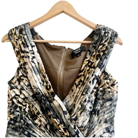 Tadashi Collection Animall Print Silk Pleated Faux Wrap Blouse Ruching Size 10 - Picture 3 of 13